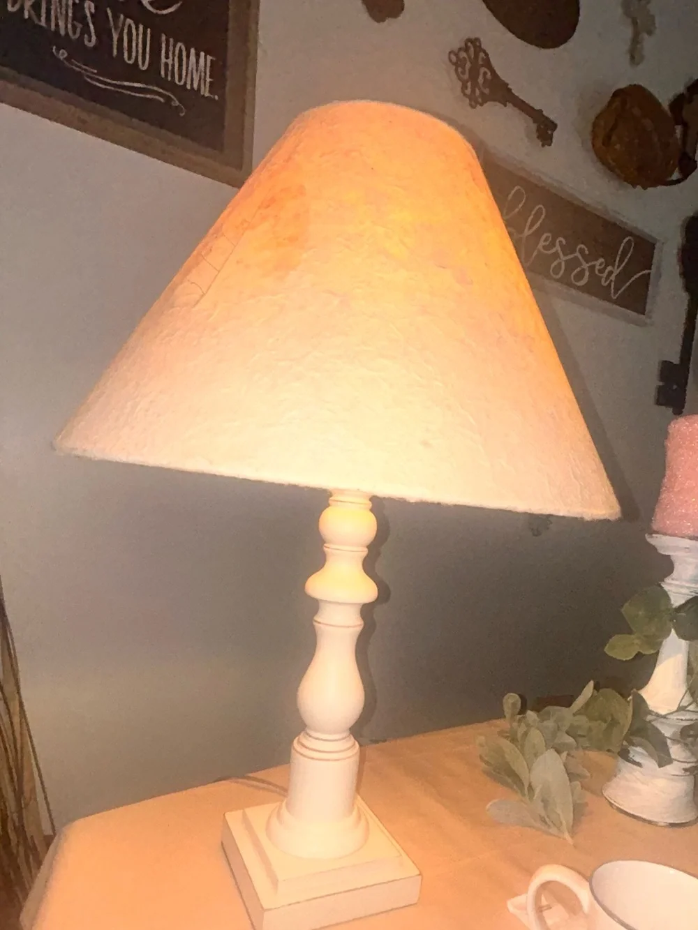 50%offw❤️ Pottery Barn Kids wood Table Lamp Base vintage papyrus leaf Shade flaw
